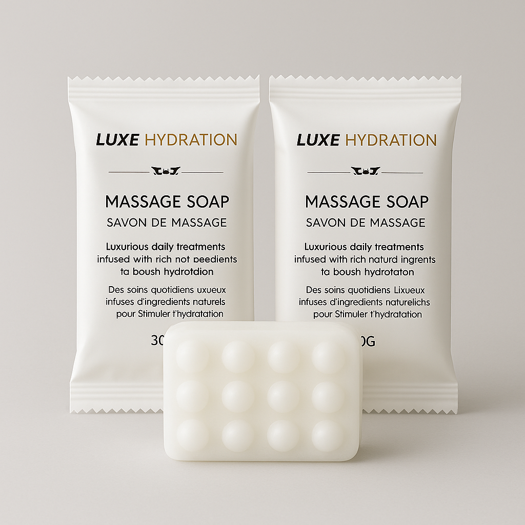 Individually wrapped luxe 30g soap offering a refined cleansing experience