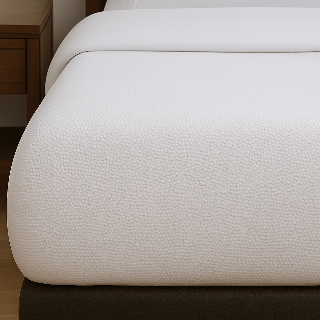 Luxury duvet cover with cloud-inspired ripple pattern creating a calm bedroom look soft white