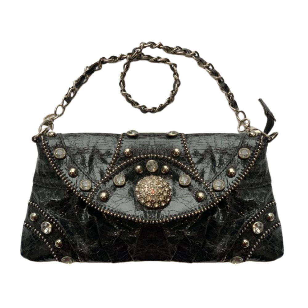 Stylish small faux leather purse available in multiple colors with jeweled detail