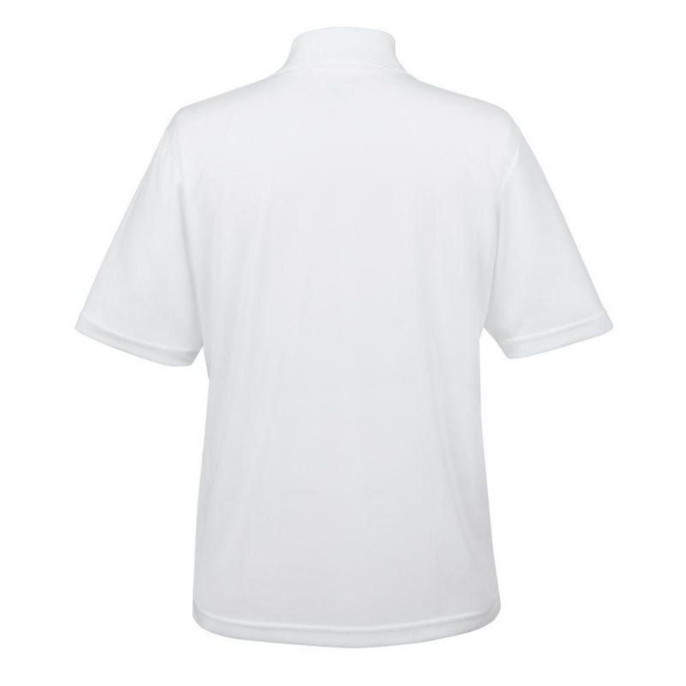 Hospitality staff white polo shirt designed for comfort, wrinkle resistance, and professional uniforms