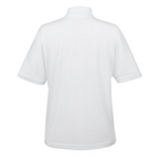 Hospitality staff white polo shirt designed for comfort, wrinkle resistance, and professional uniforms