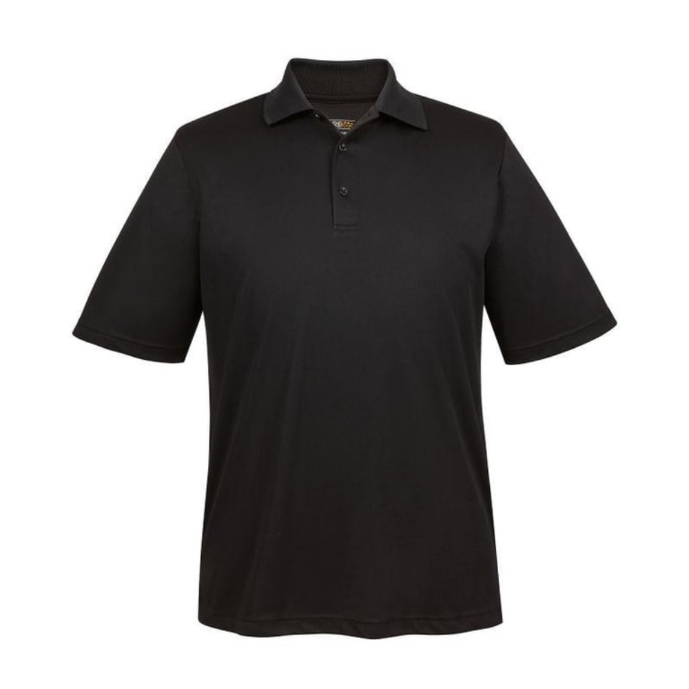 Hospitality staff black polo shirt featuring side vents, durable construction, and a clean modern fit