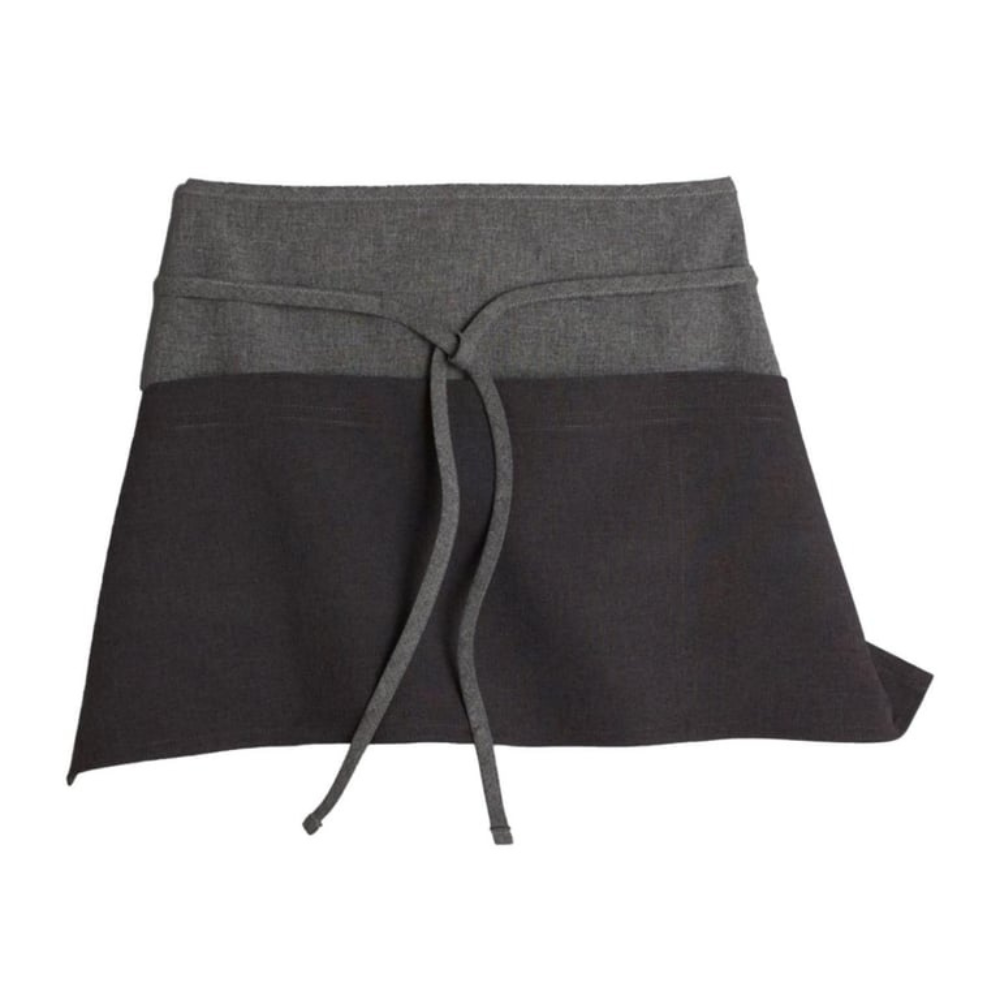 Black server waist apron with two pockets made from durable polyester for restaurant and hospitality staff