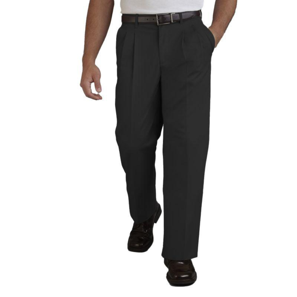 Tailored men’s wool-blend trousers featuring a zip-up closure and refined formal styling