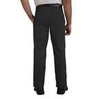 Classic men’s tailored pants with a 37-inch fit, flat front design, and zip-up closure