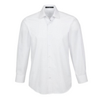 White dress shirt with adjustable cuffs made from wrinkle-resistant cotton blend fabric