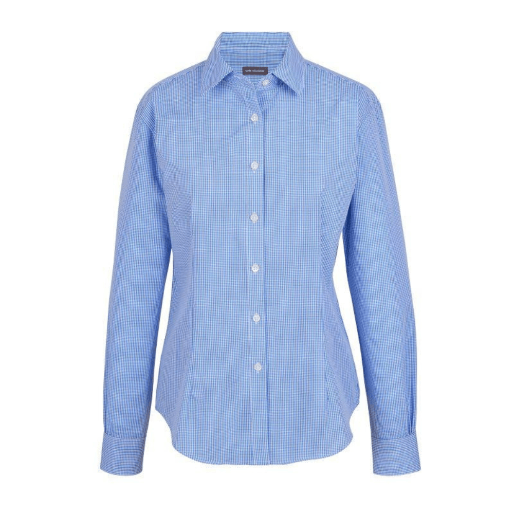 Women’s tailored gingham blouse made from cotton blend fabric with adjustable cuffs