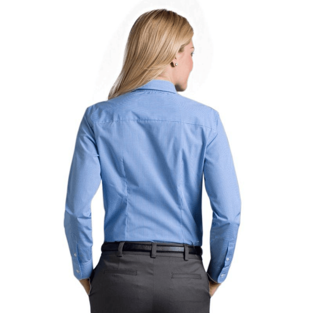 Lightweight women’s gingham blouse with stretch fabric for comfortable all-season wear