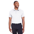 White unisex polo shirt with short sleeves, 3-button placket, and lightweight breathable fabric