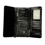 Elegant black evening clutch handbag adorned with sparkling rhinestones