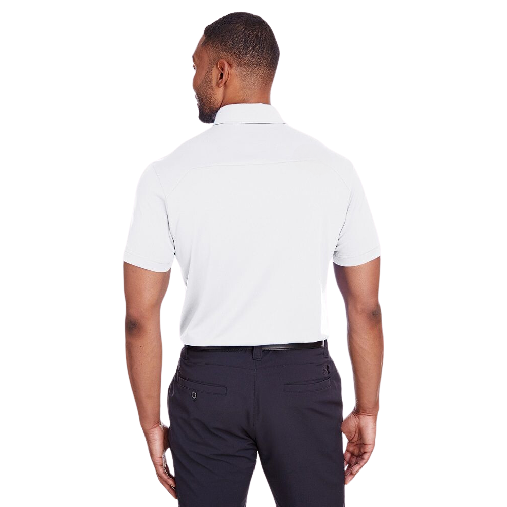 Professional white polo shirt with clean finish and optional logo placement for staff uniforms
