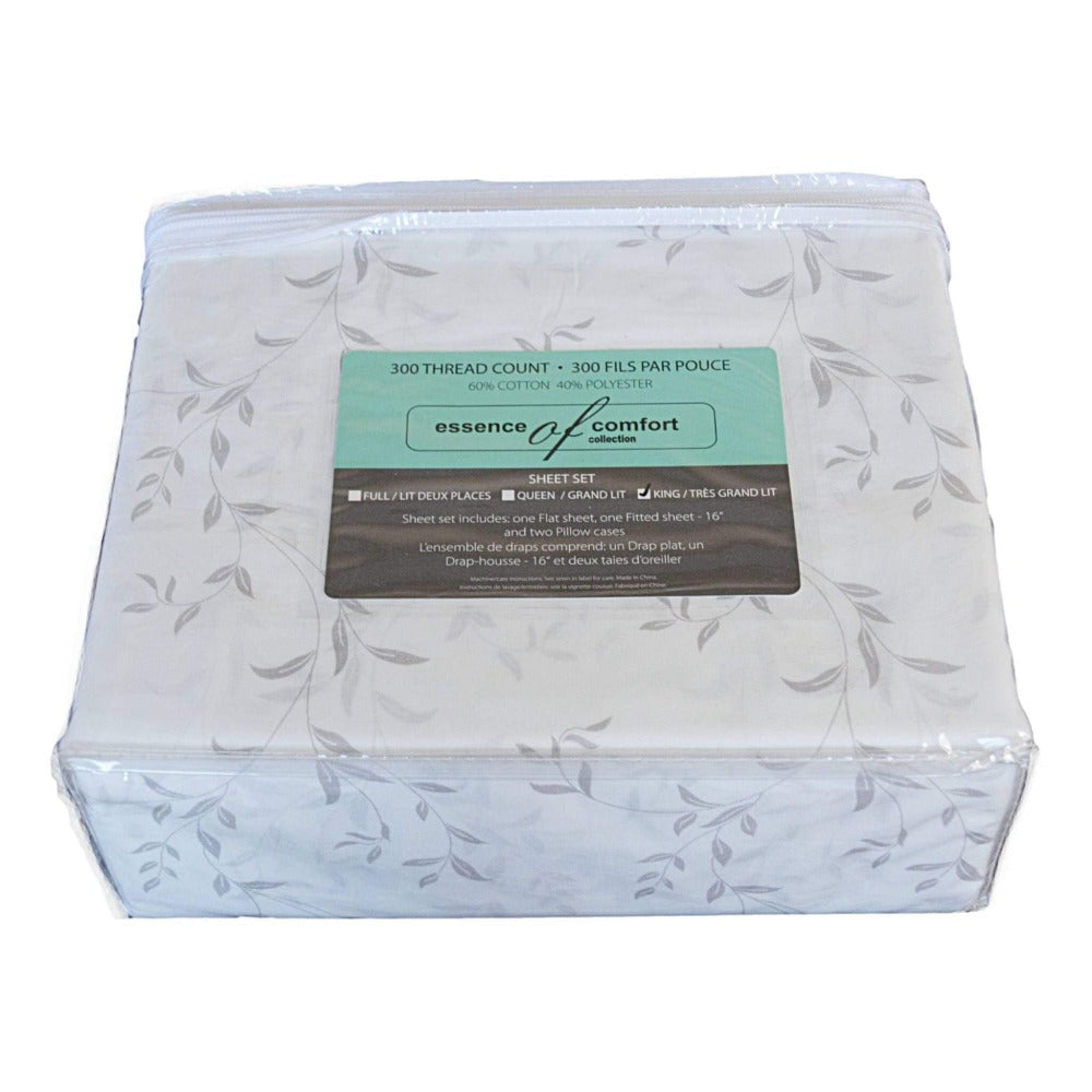 Printed bed sheet set styled to complement a variety of bedroom themes