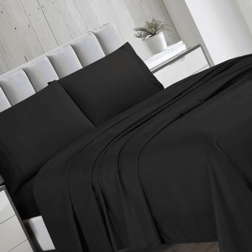 Luxury microfiber bed sheet set made from soft, breathable 100% polyester fabric Black