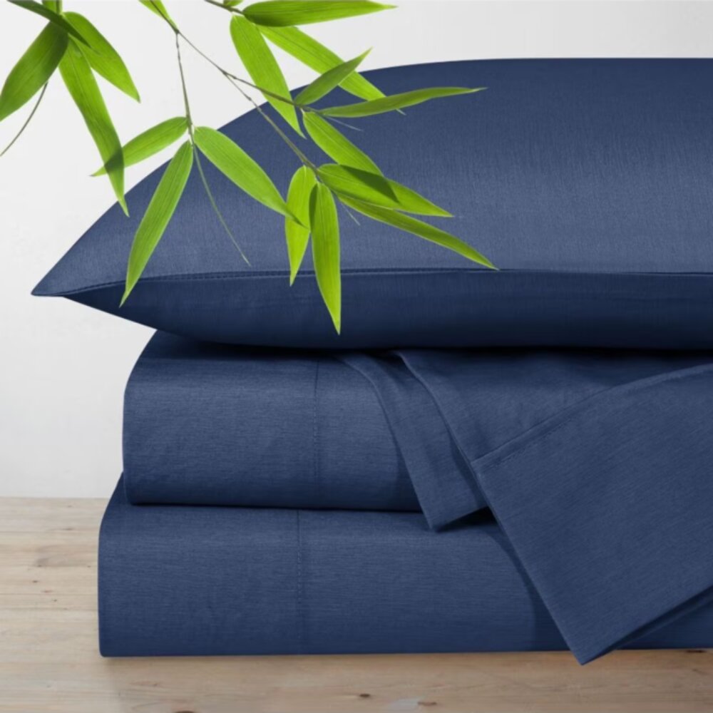 Soft and breathable bamboo blend bed sheets creating a cozy sleep sanctuary Navy