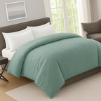 3-piece vintage-inspired crinkle prewashed duvet cover set styled on a bed for a cozy bedroom look