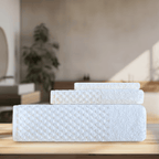 3 pc towel set Durable cotton towel set featuring a modern square design