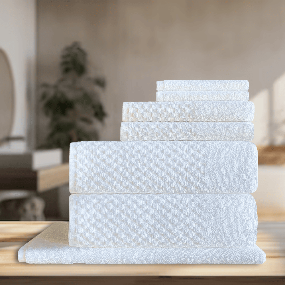 7 Pc towel set Soft and absorbent cotton towels with square pattern detailing