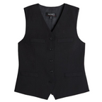 Navy women’s suit vest featuring button closure and wrinkle-resistant lightweight fabric