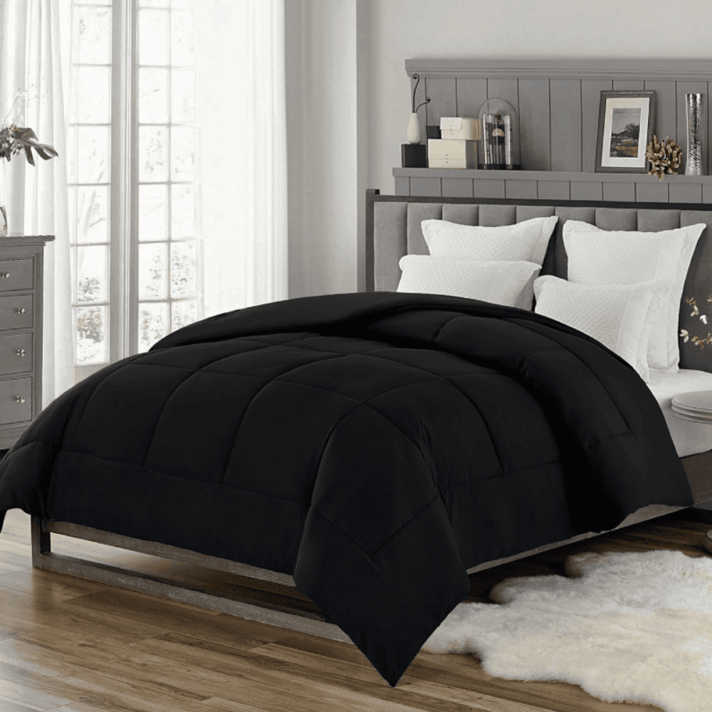 Hypoallergenic down alternative comforter creating a fresh and comfortable sleep space Black