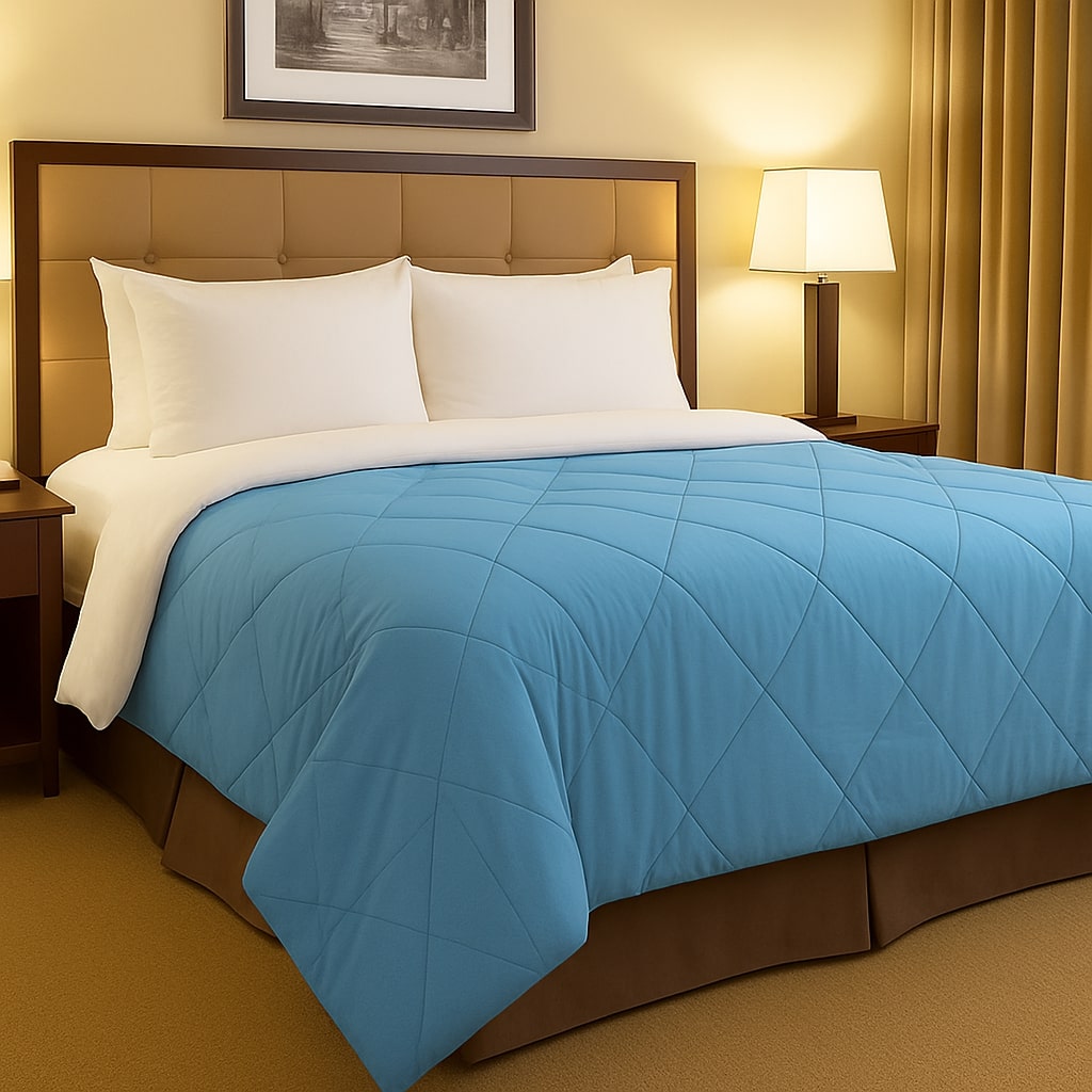 Soft microfiber pintuck comforter set creating a warm and comfortable sleep space light blue
