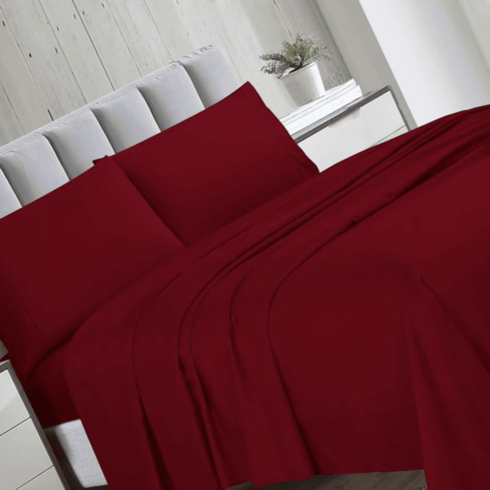 Wrinkle-resistant microfiber bed sheet set with easy-care, low-maintenance fabric Burgundy