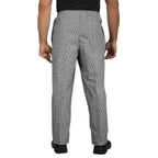 Baggy-fit professional kitchen pants designed with a durable cotton blend, odor-resistant fabric, flat front, and belt loop detailing