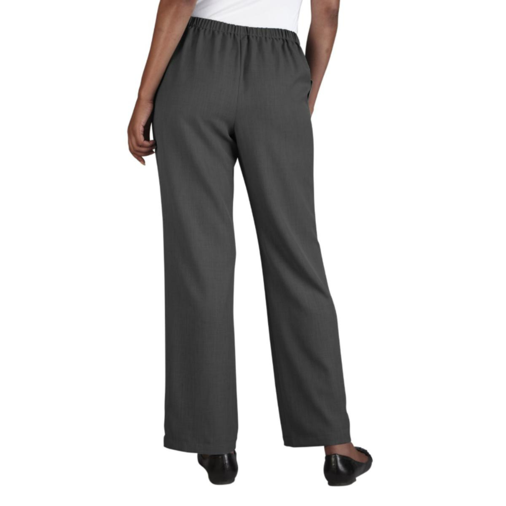 Professional grey female housekeeping pants with a structured fit, practical side pockets, and durable fabric for frequent laundering