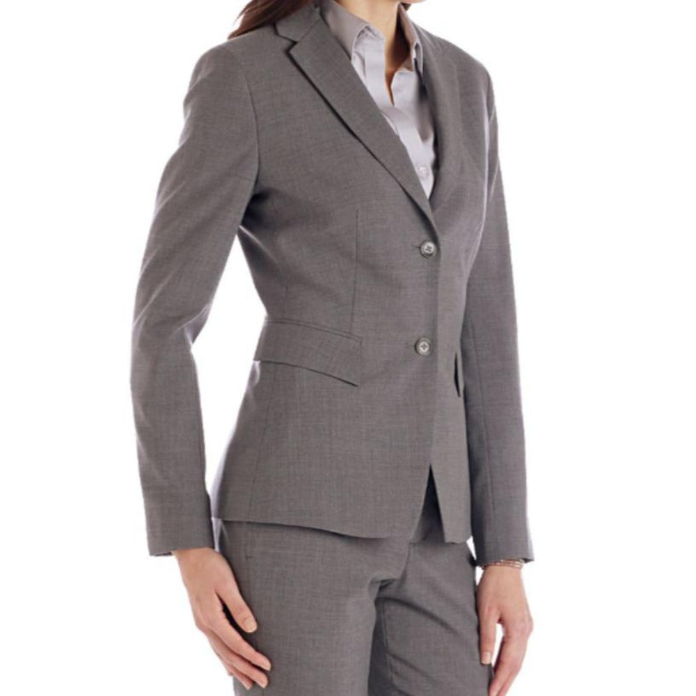 Charcoal grey women’s dress pants made from wool blend fabric with stretch