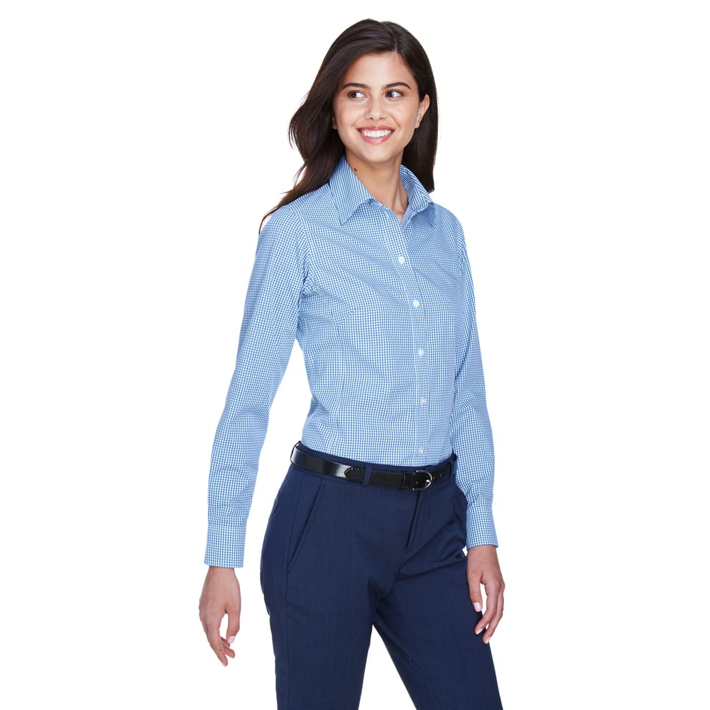 Women’s gingham check dress shirt with tailored fit and stretch fabric