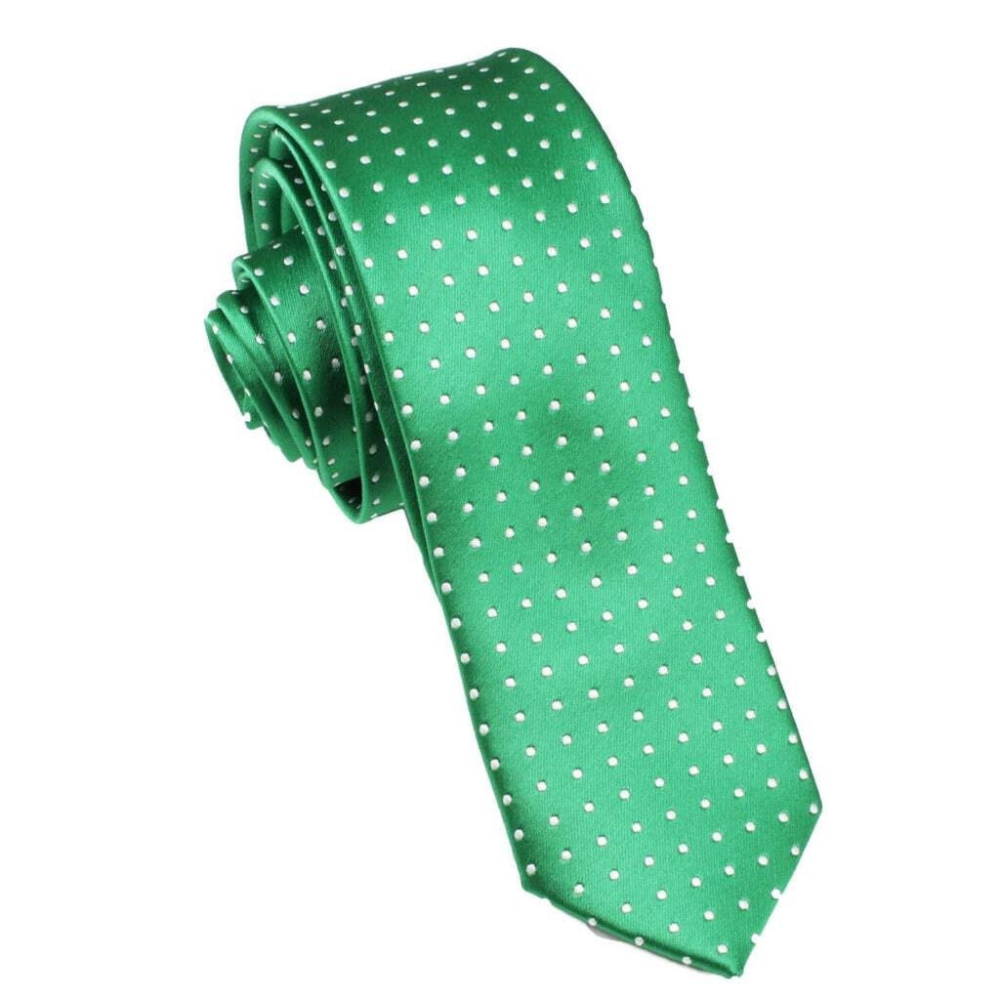 Green and white dot sateen tie with lightweight wrinkle-resistant fabric for formal wear 