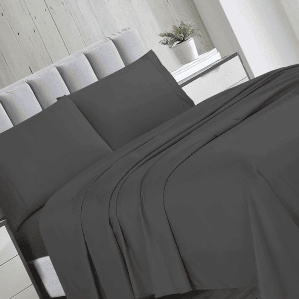 Easy-care microfiber bed sheet set designed for quick washing and long-lasting softness Grey