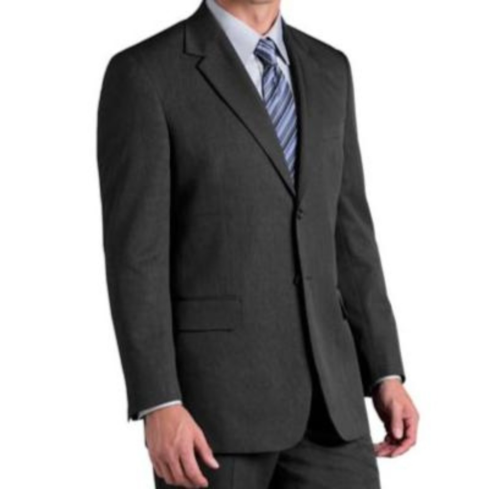 Charcoal grey men’s blazer with fully lined interior and sharp silhouette
