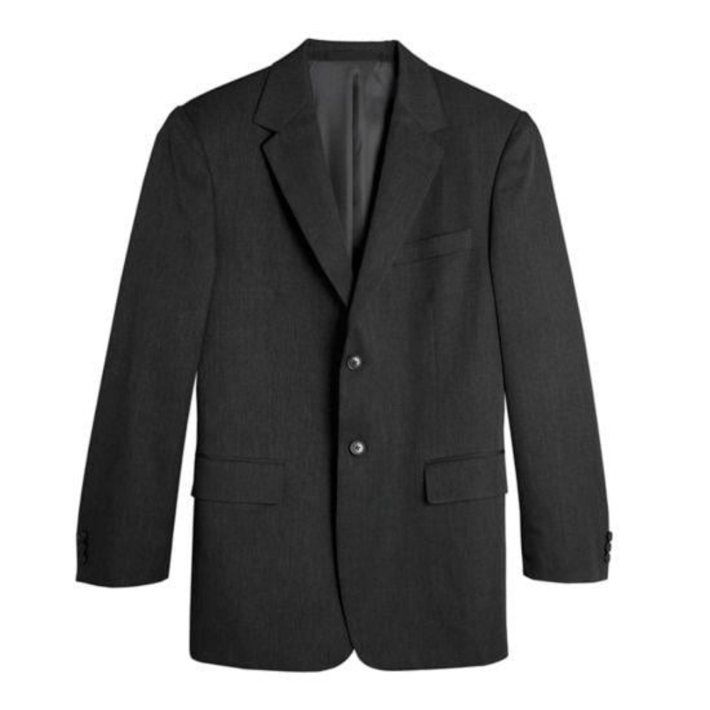Men’s charcoal grey wool blazer with tailored fit and chest pocket wrinkle-resistant wool