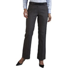 Women's dark grey slack pants with permanent crease, wrinkle-resistant poly-viscose fabric, and tailored fit