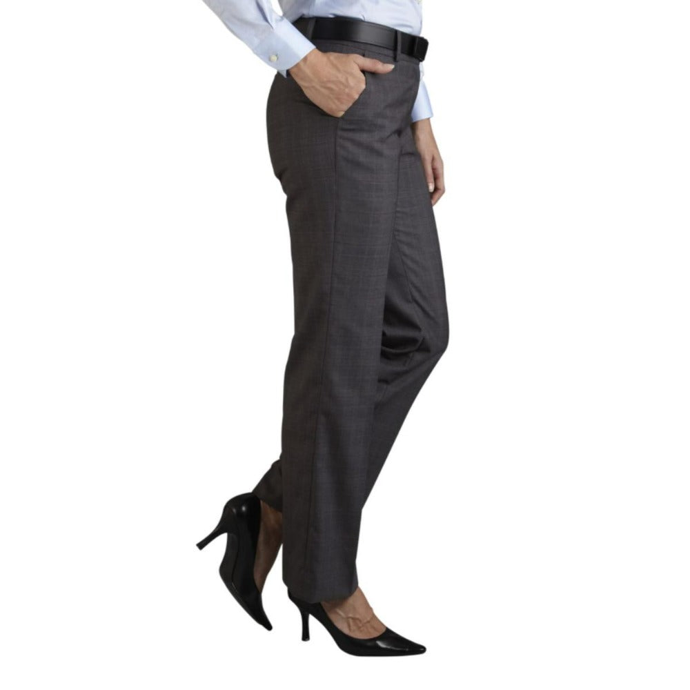 Women’s dark grey dress slacks featuring a long-lasting pressed crease and comfortable poly-viscose blend