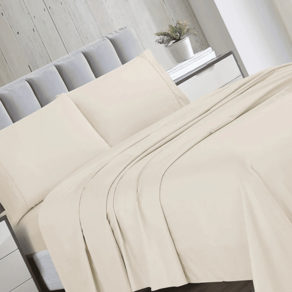 Fade-resistant microfiber bed sheets designed to maintain color after washing Ivory