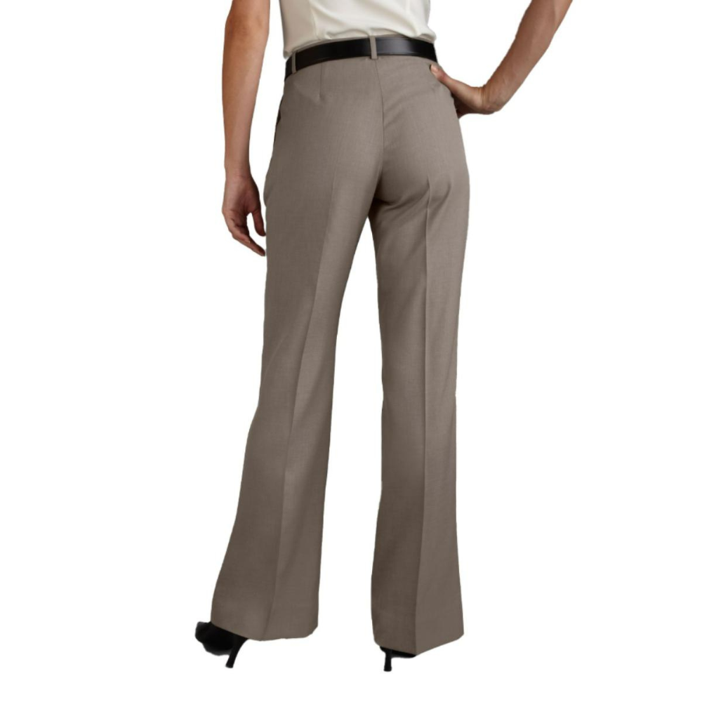 Professional khaki flat front pants with straight leg fit and crease