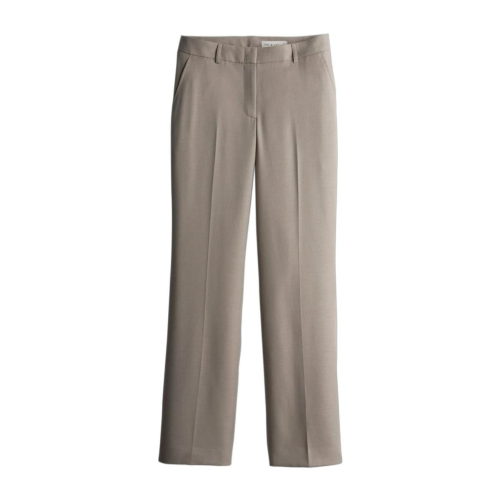  Tailored straight leg khaki pants with pressed creases and elastic waistband
