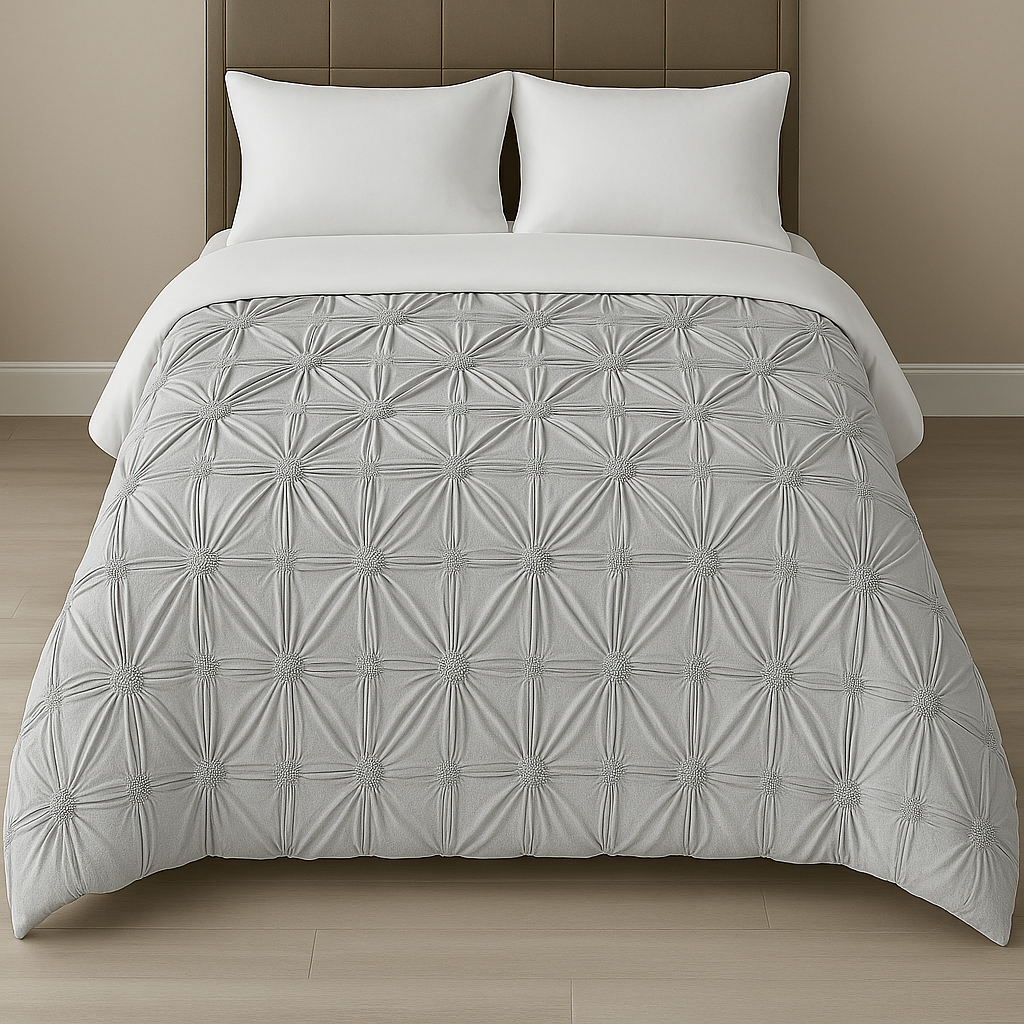 Luxury floral ruched duvet cover set arranged for everyday comfort and style Gray