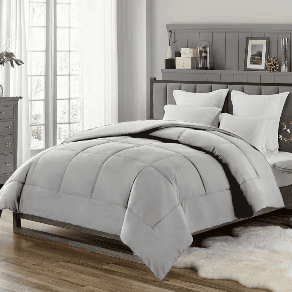 light grey Hotel-style bedroom featuring a lightweight down alternative comforter