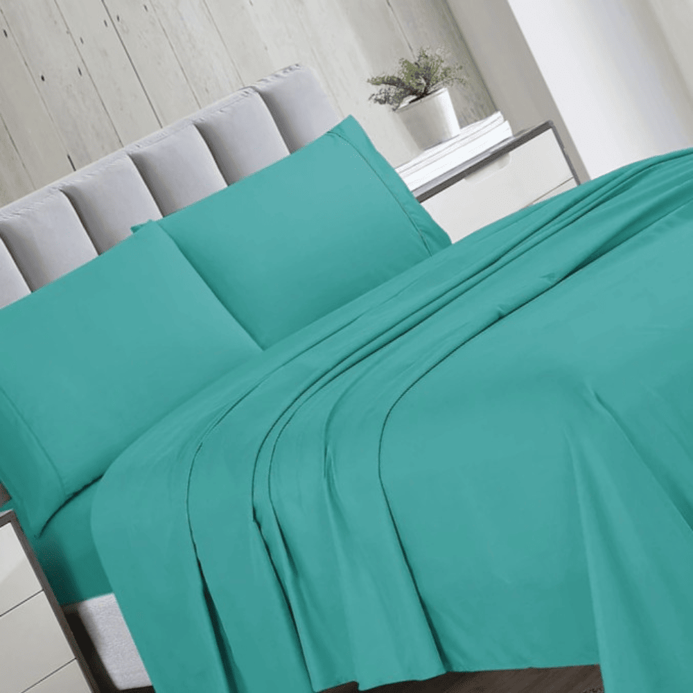 Lightweight microfiber flat sheet with wrinkle-resistant and fade-resistant finish Medium Teal