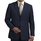 Classic navy blazer for men featuring chest pocket and wrinkle-resistant wool fabric