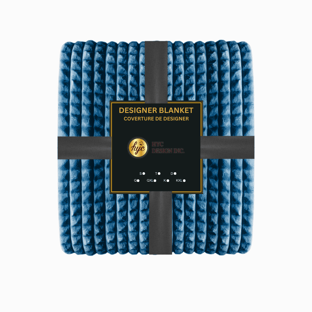 Designer velour fleece blanket showcasing a refined 3D pattern Navy blue