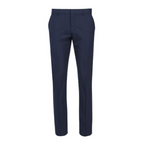 Men’s navy slim-fit dress pants made from breathable poly-wool blend with front slant pockets for a polished look