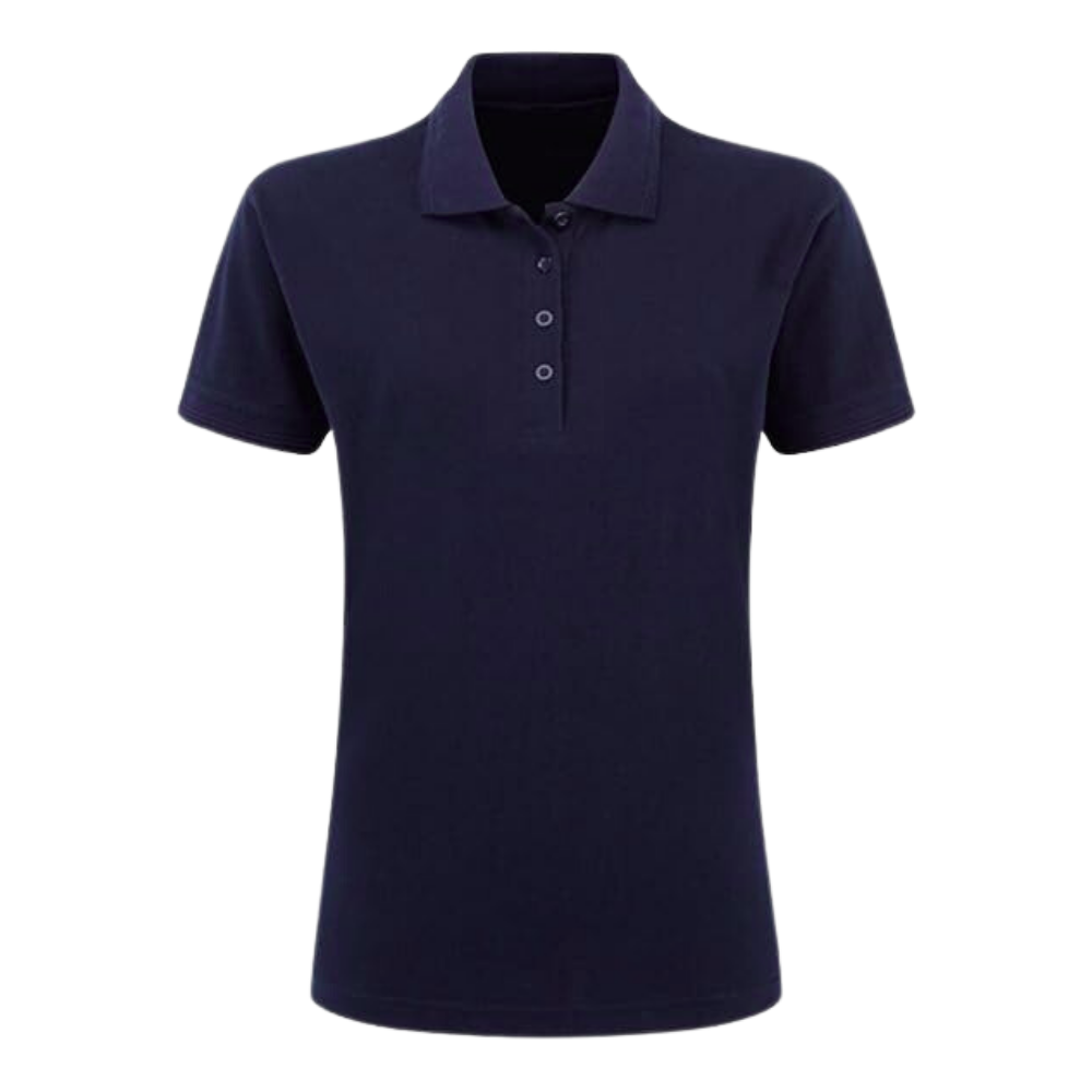 Women’s navy polo made from breathable cotton-blend fabric with wrinkle-resistant finish