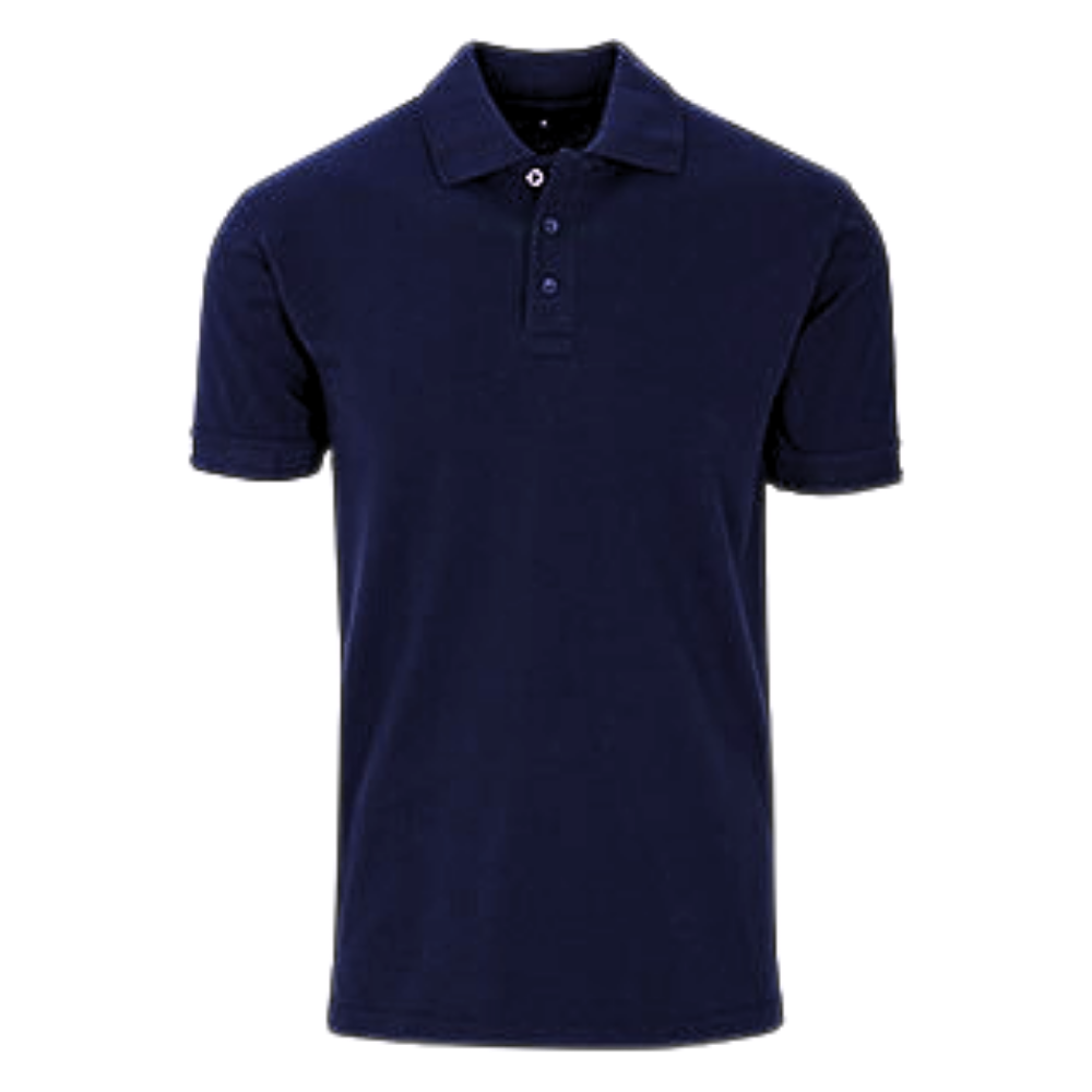 Professional navy polo shirt made from wrinkle-resistant fabric for hospitality and corporate wear
