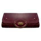 Purple faux leather clutch with gold accents for elegant evening or daytime wear