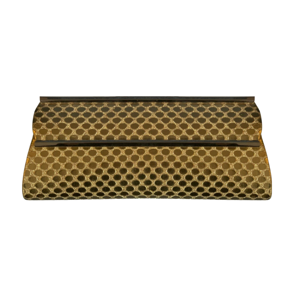 Gold clutch handbag with faux snakeskin and oval pattern for formal events