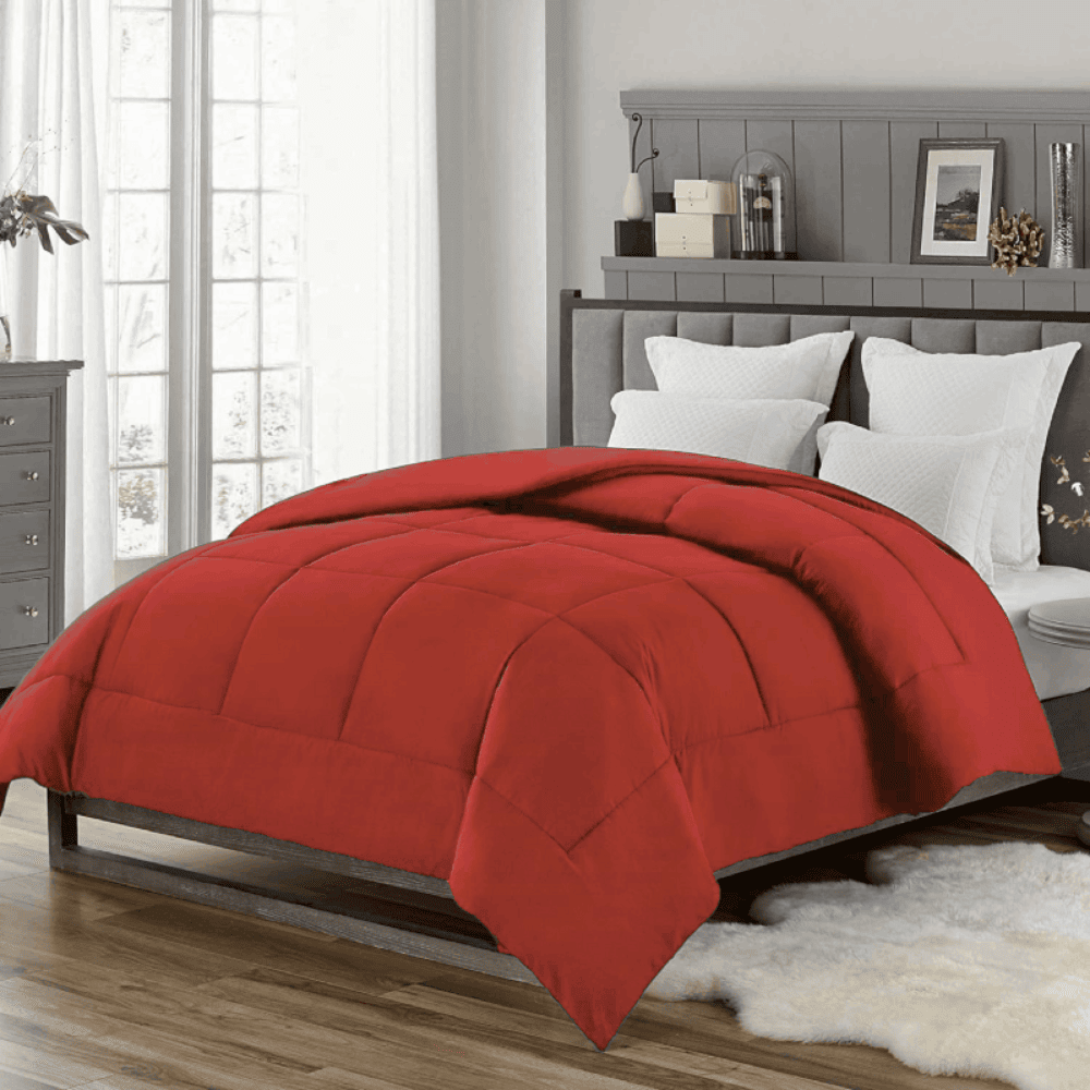 Lightweight down alternative comforter with breathable microfiber fabric red