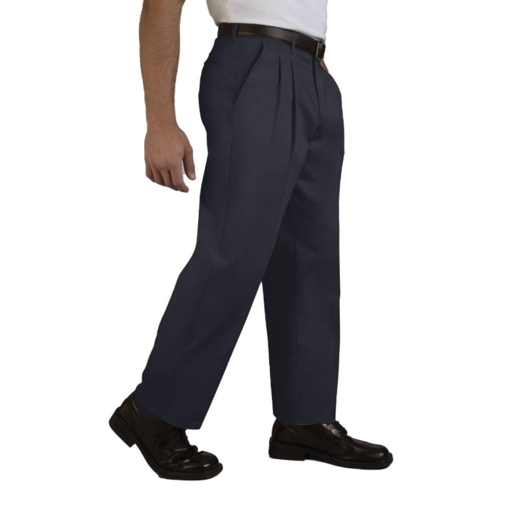 Men’s lightweight navy slacks offering comfort, durability, and a refined flat front style